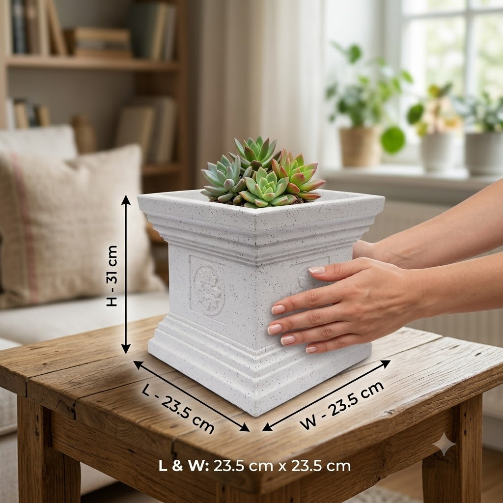 9-Inch Premium Jaguar White Marble Tulsi Pot for Elegant Home Décor