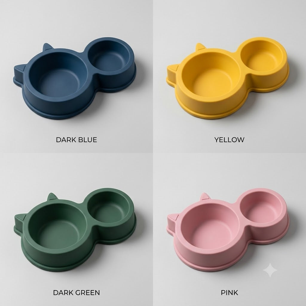 Cat & Dog Ear Double Bowl Plastic Pet Feeder – 11.5 Inch