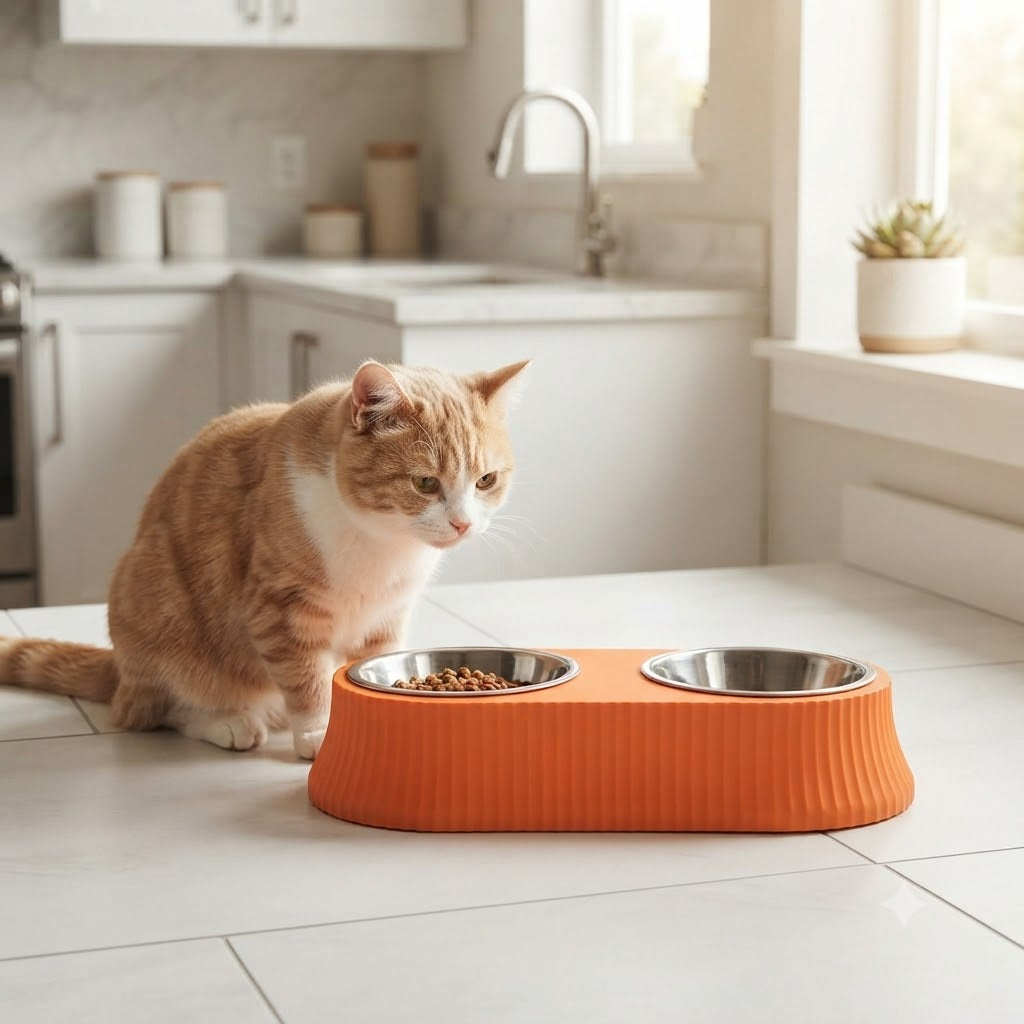 Stainless Steel Double Dog & Cat Bowl Set with Non-Slip Base – 12.5 Inch