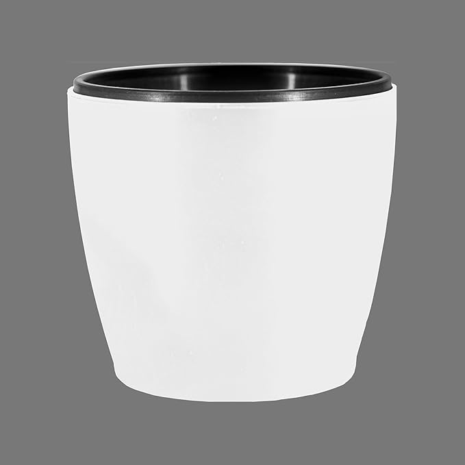 Self-Watering Planter Pots, 6 Inch White Flower Pots with Drainage, Modern Round Design for Indoor Outdoor Plants, Home Office Table Garden Balcony Decor, Set of 5