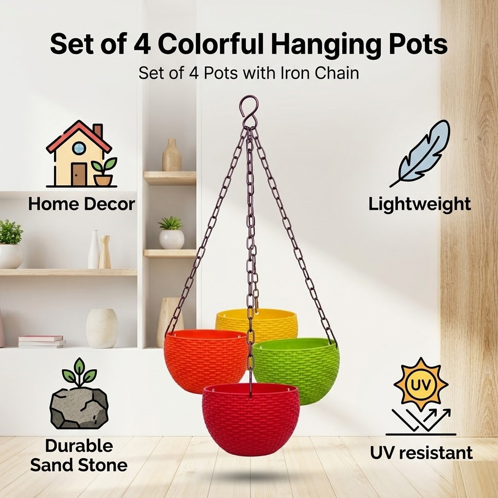 Elevate Your Patio with the Prestige E-Series Euro Basket Set of 4 – Luxury Mix Fresh Hanging Planters Featuring Durable Iron Chains