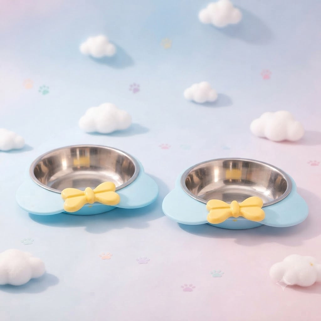Stainless Steel Cat & Dog Bowl with Non-Slip Plastic Base – 6.5 Inch, Set of 2