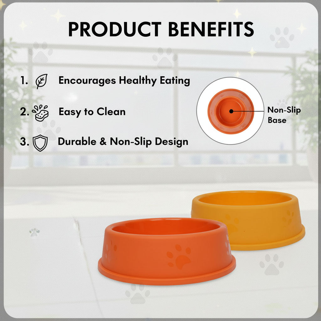 Plastic Dog & Cat Bowl Set - Round Single Bowl, 7 Inch Set of 2 Pack