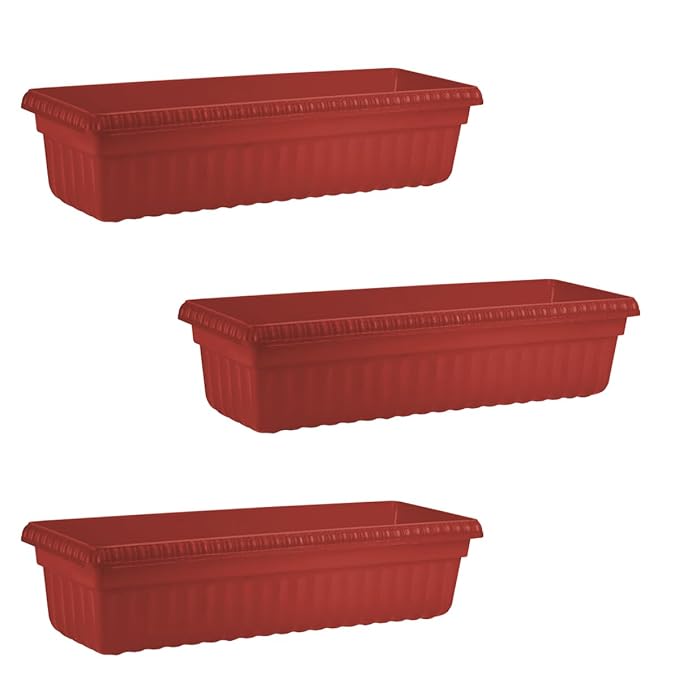 Rectangle Plastic Planter Pots for Plants – 25 Inch Trough Pots (Set of 3) | 100% Virgin Plastic Flower Pots for Home, Office, Balcony & Garden Decor