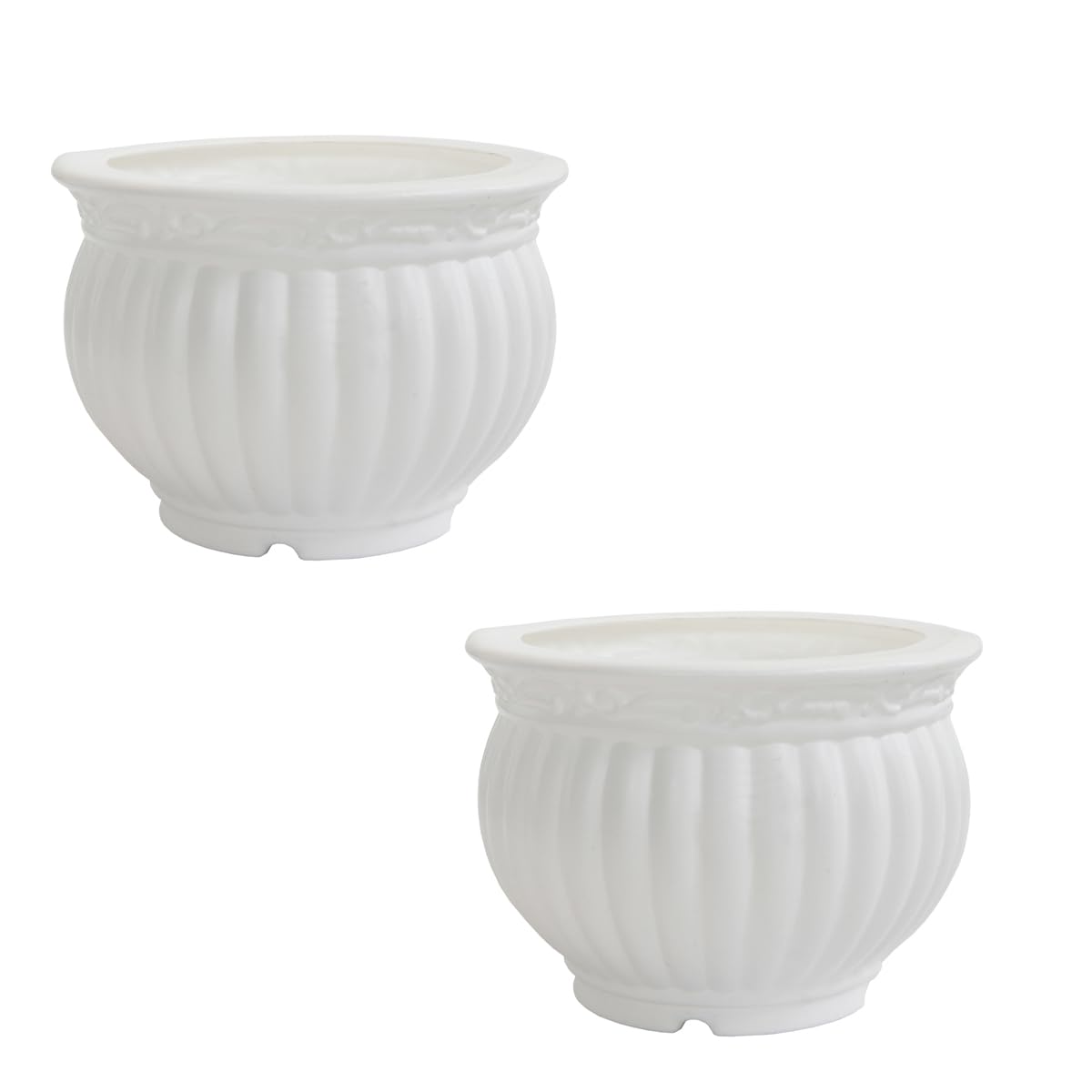 Kanha Matki Plastic Flower Pots  Set of 2 (White, Round)