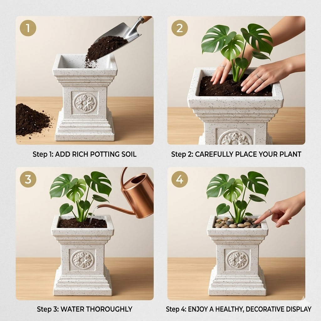 Jaguar 12" Grey Granite Tulsi Pot – Bringing Modern Minimalist Elegance to Your Sacred Rituals