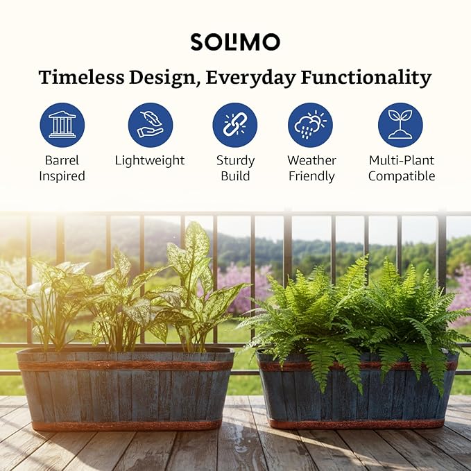 Rectangular Wood Barrel Planter Pots – 21 Inch Indoor/Outdoor Balcony, Home & Office – Set of 2