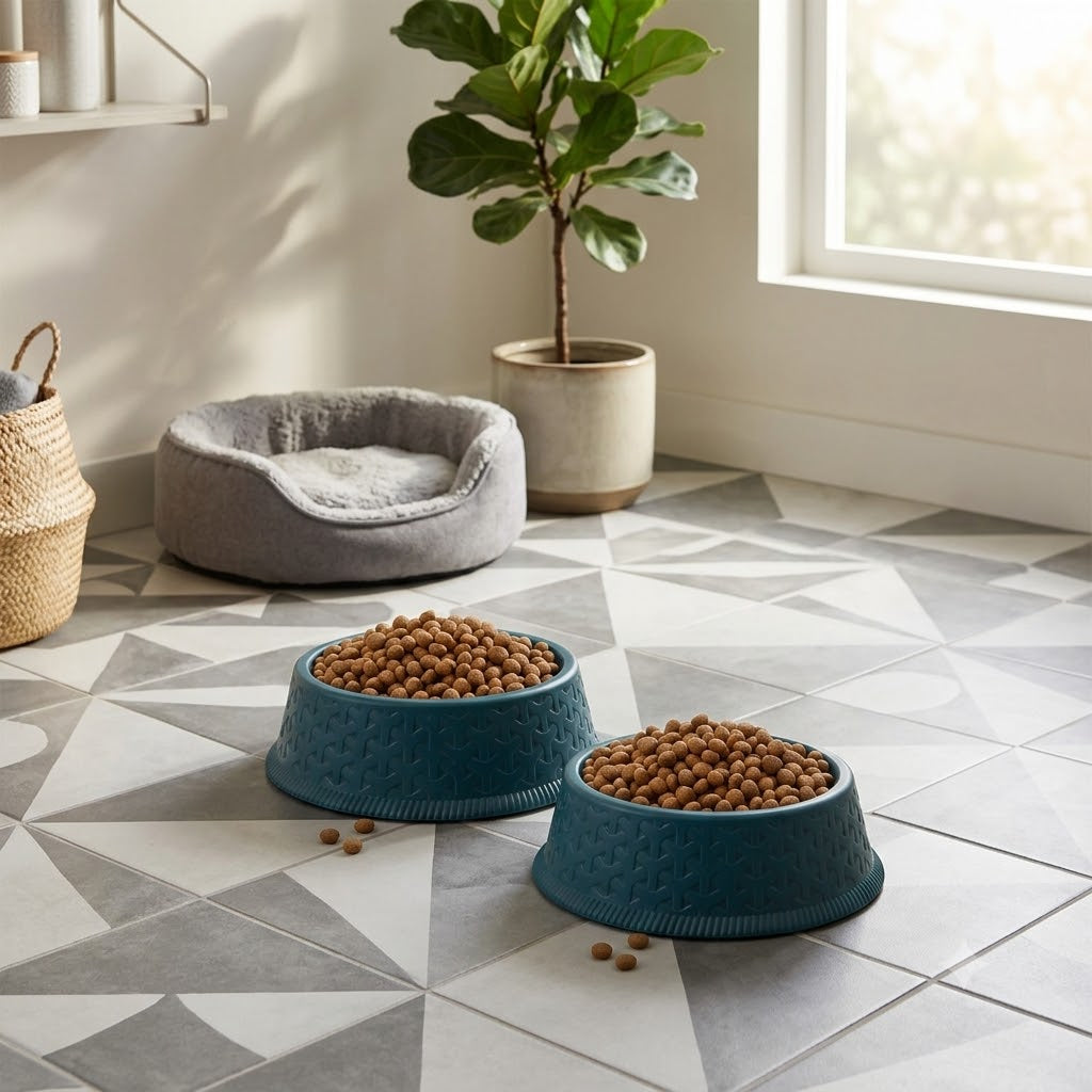 Round Plastic Cat & Dog Bowl, 5-Inch, Non-Slip Textured Base – Set of 3