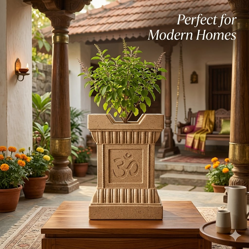 15-Inch Jaguar White Marble Tulsi Pot for Your Sacred Space