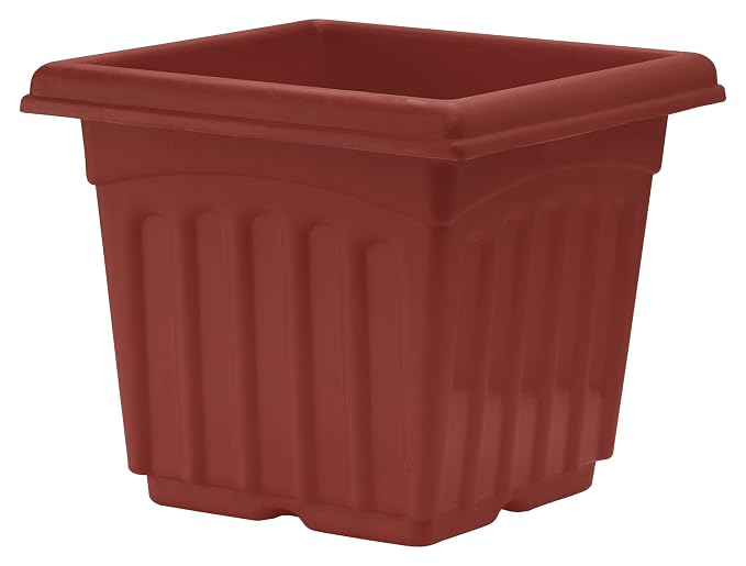 Square Plastic Pots for Plants with Bottom Tray – 10 Inch, Set of 10 – Durable Indoor & Outdoor Flower Pots for Home, Office, Balcony & Garden Decoration (Brown)