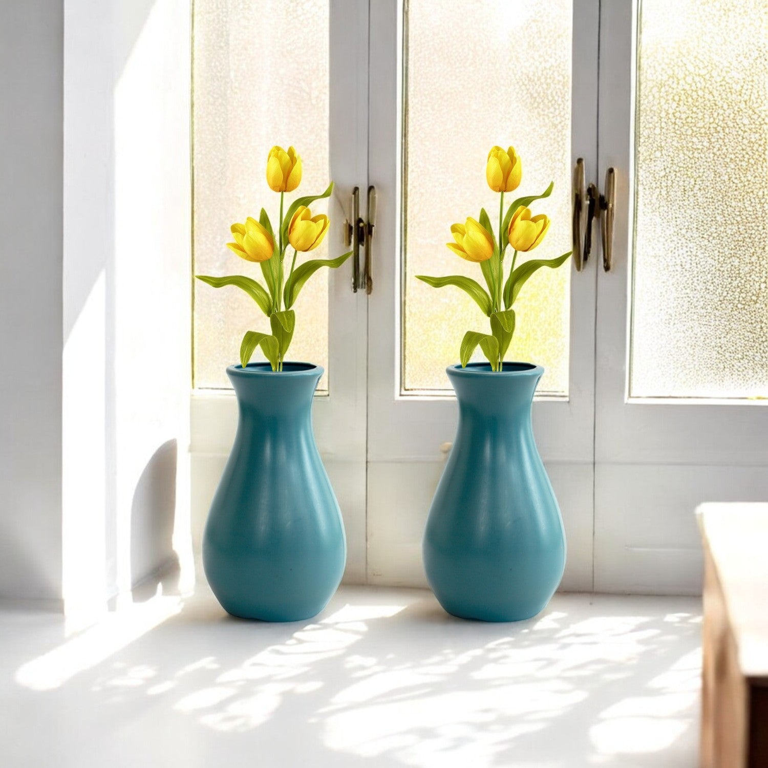 6 Inch Round Grey Lucky Plastic Flower Vases  Indoor Decor (Set of 2)