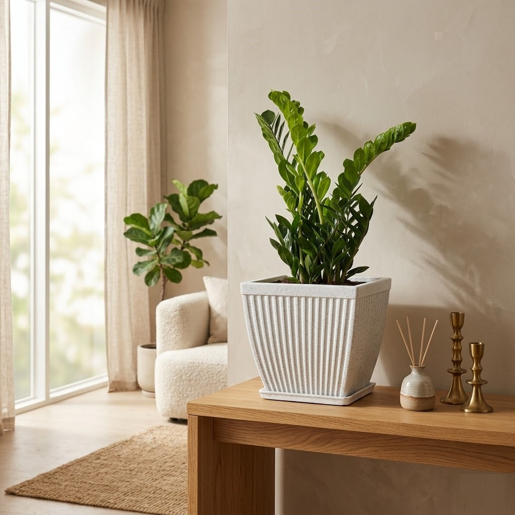 10 Inch Paris Square Planter  UV Resistant, Lightweight White Marble Pot