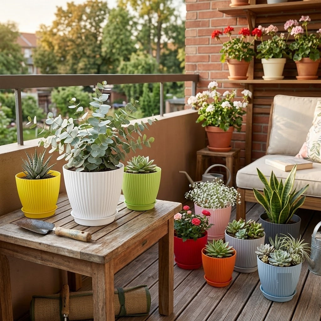 7 Inch (17.78 cm) Unique Design Round Shape Grand Planter Flower Pot Suitable for Indoor and Outdoor Use for Home/Office/Table/Garden/Balcony Decoration – Set of 5