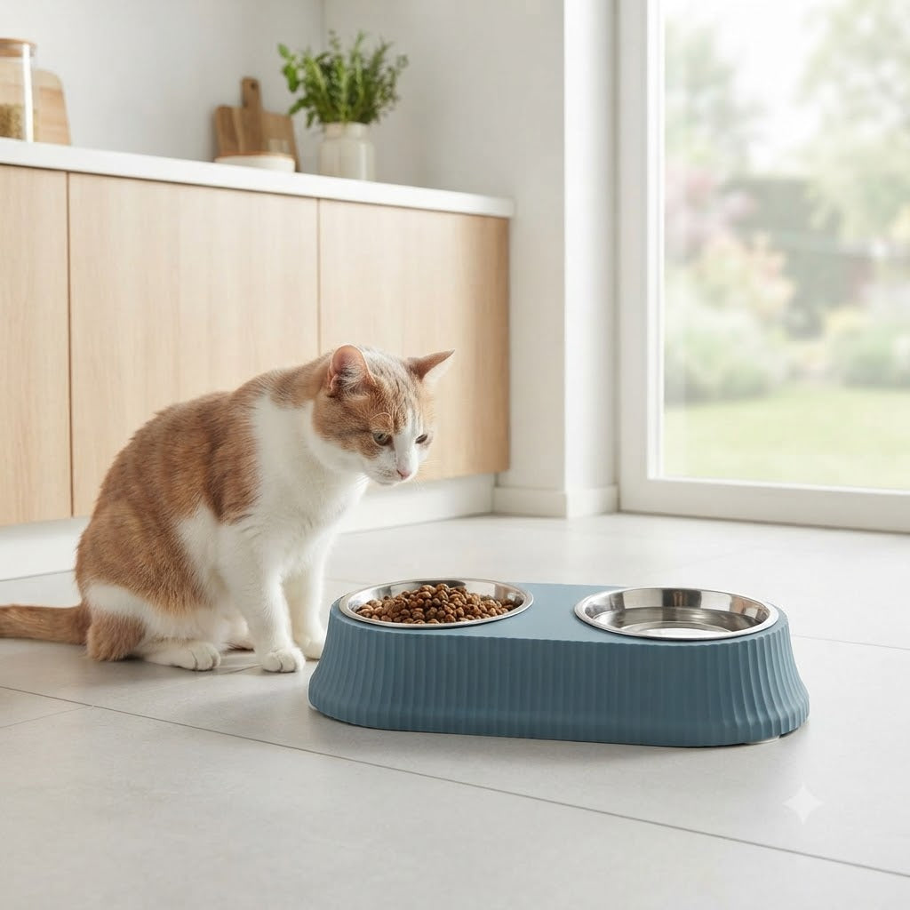 Stainless Steel Double Dog & Cat Bowl Set with Non-Slip Base – 12.5 Inch