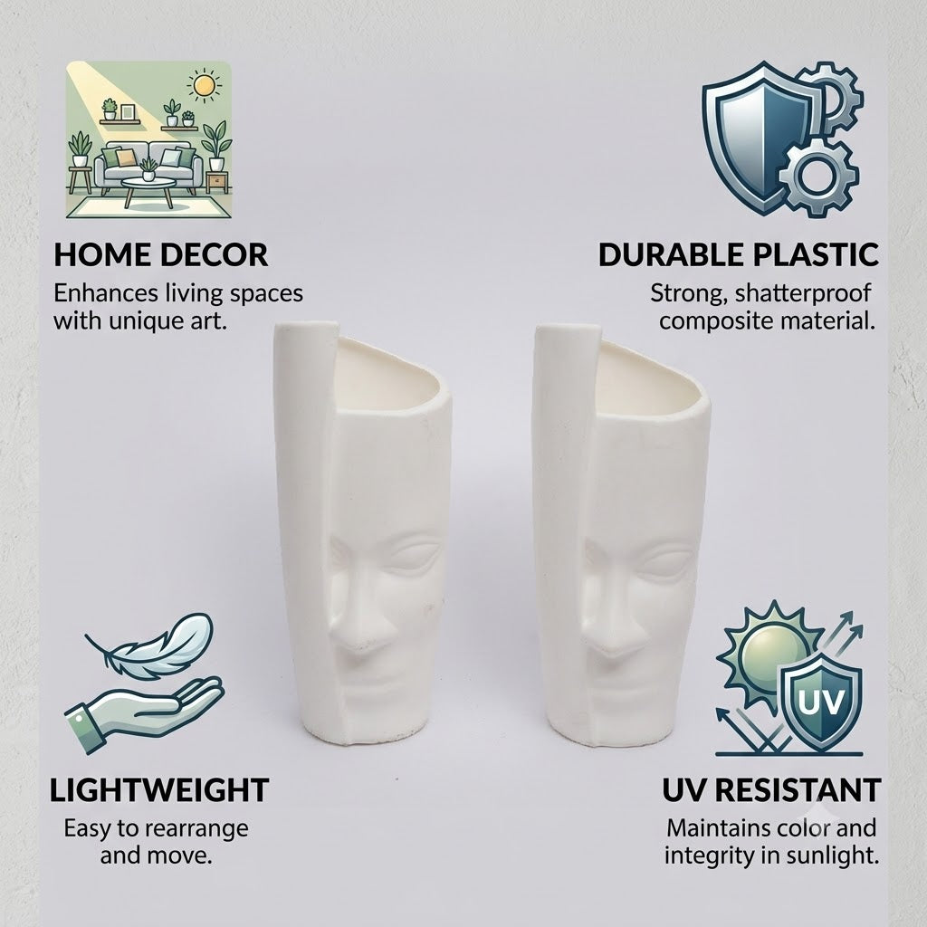 Modern Face Art Planter Vase – White Matte Finish | Set of 2