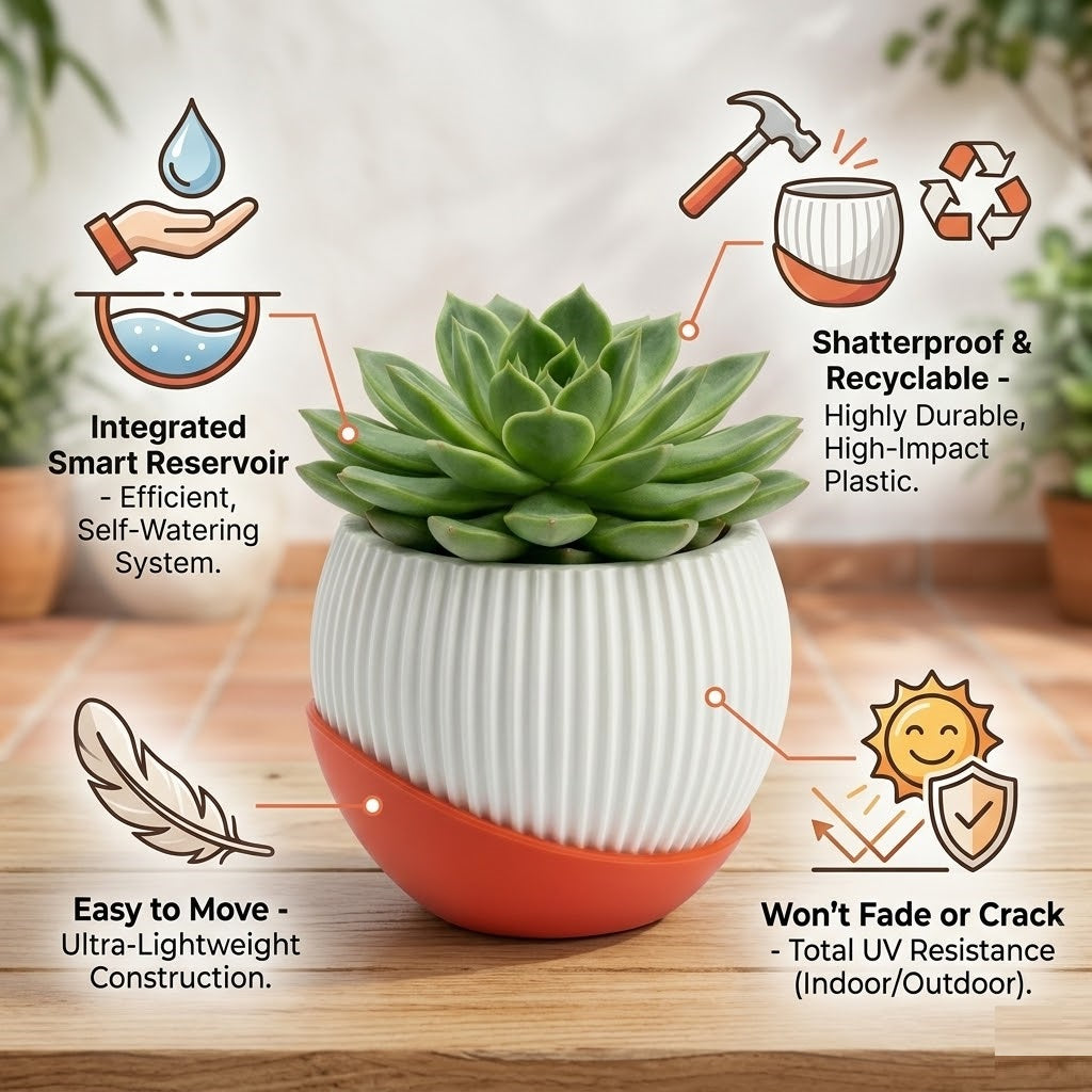 7" Melon Ceramic Planter with Moon Tray (Peach, Set of 2)