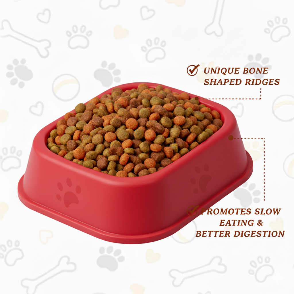 Square Cat & Dog Bowl Set, 6 inch (15 cm) (Pack of 2) - Anti-Slip Food & Water Feeder
