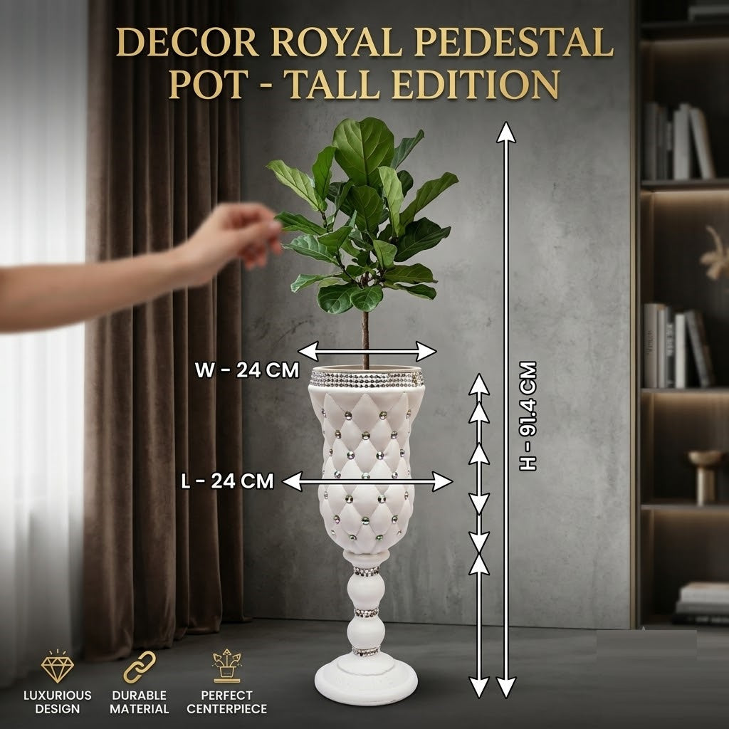 Décor Royal 36-Inch Gloss White Plant Pot – Modern Oversized Display Planter to Elevate Your Living Room, Patio, or Entryway
