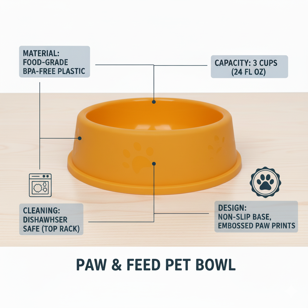 Plastic Dog & Cat Bowl Set - Round Single Bowl, 7 Inch Set of 2 Pack