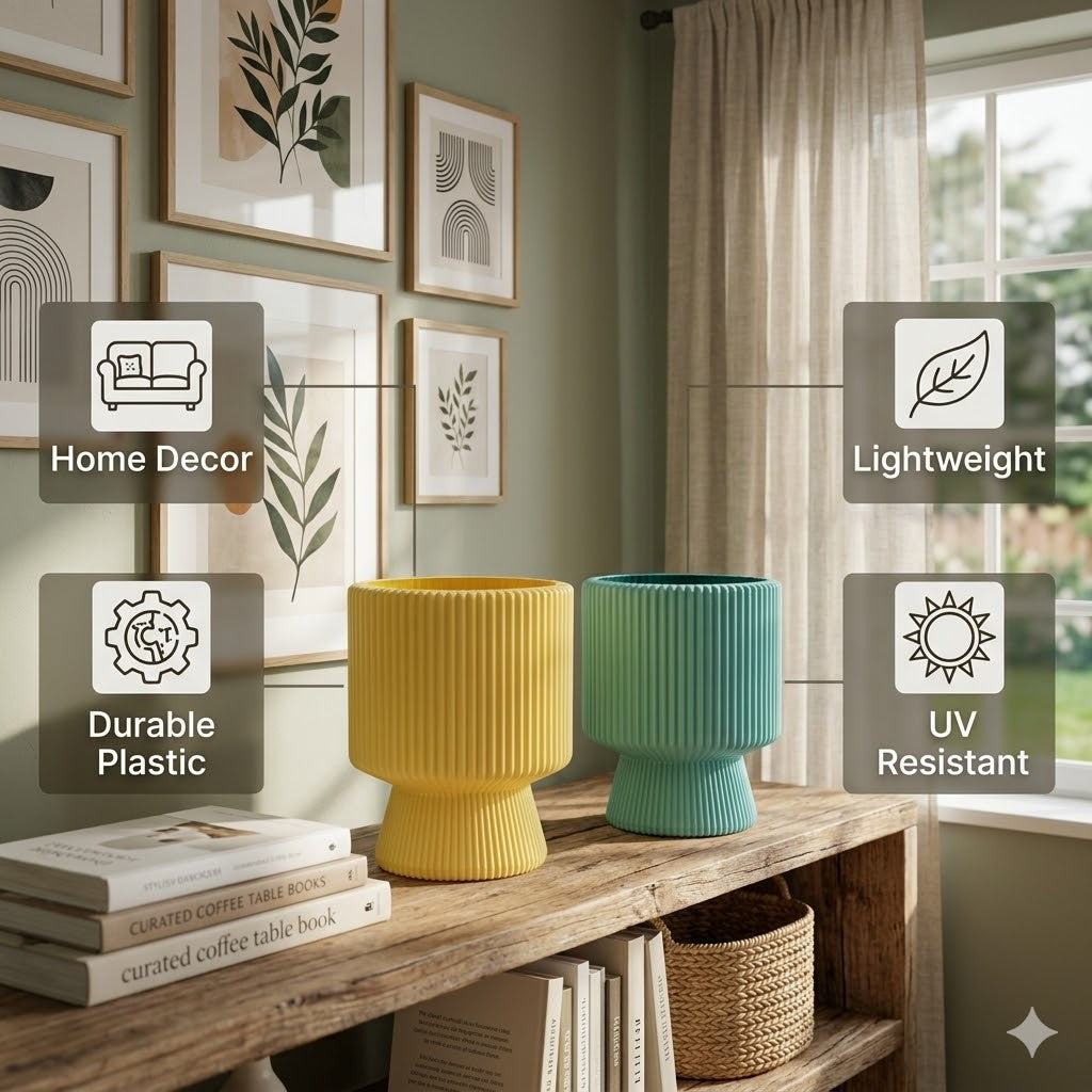 Spike Pot 6" — Fresh Mix Set of 2 | Ribbed Planter Duo in Yellow & Teal