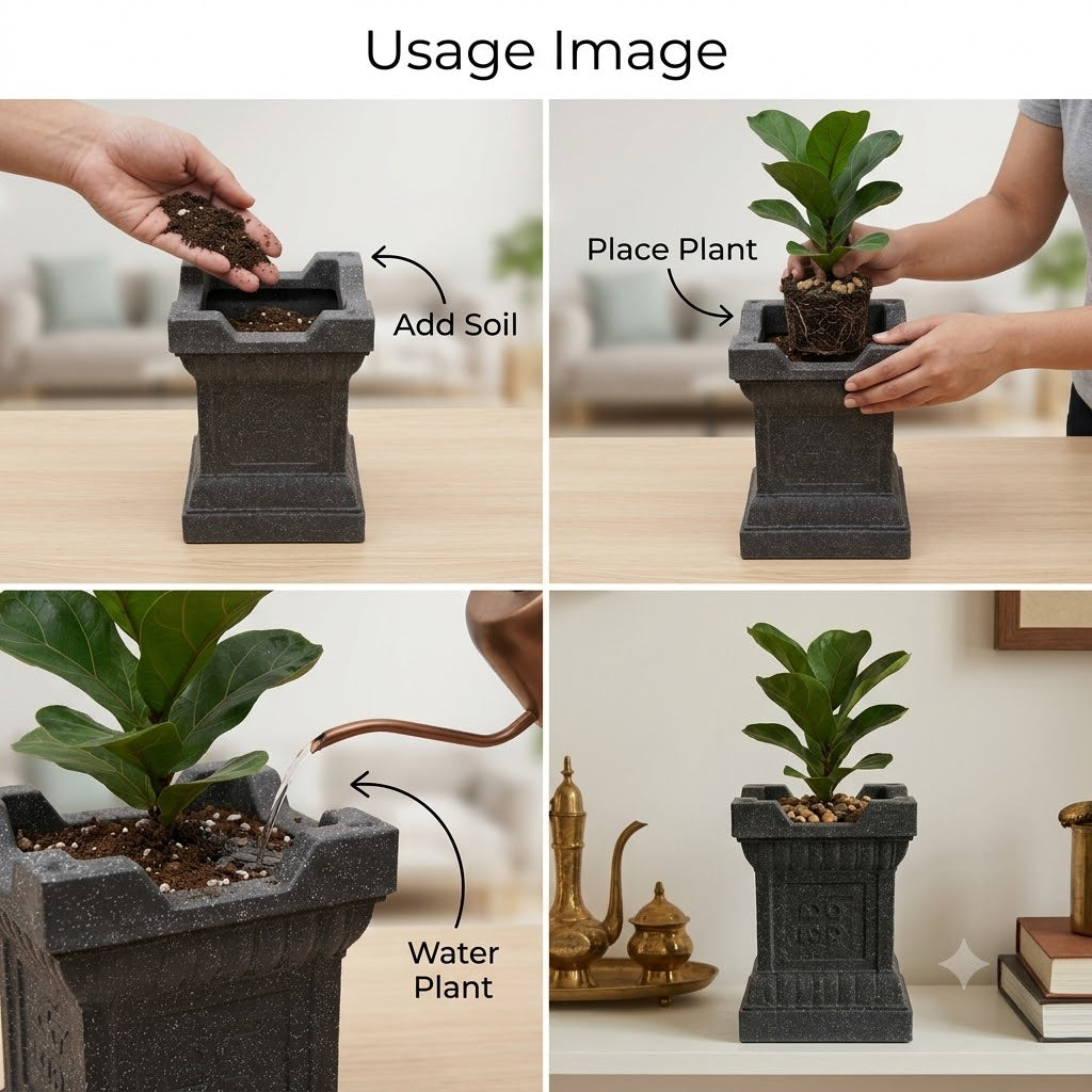 15-Inch Jaguar White Marble Tulsi Pot for Your Sacred Space