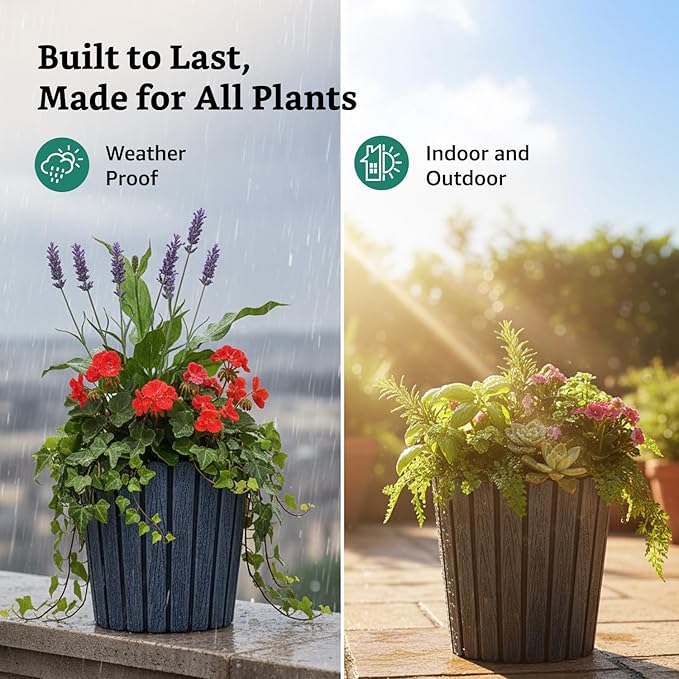 Fluted Round Planter Pot – 10 Inch Indoor & Outdoor Flower Pot for Terrace, Balcony, Home & Office Decor (Set of 2, Charcoal Grey)