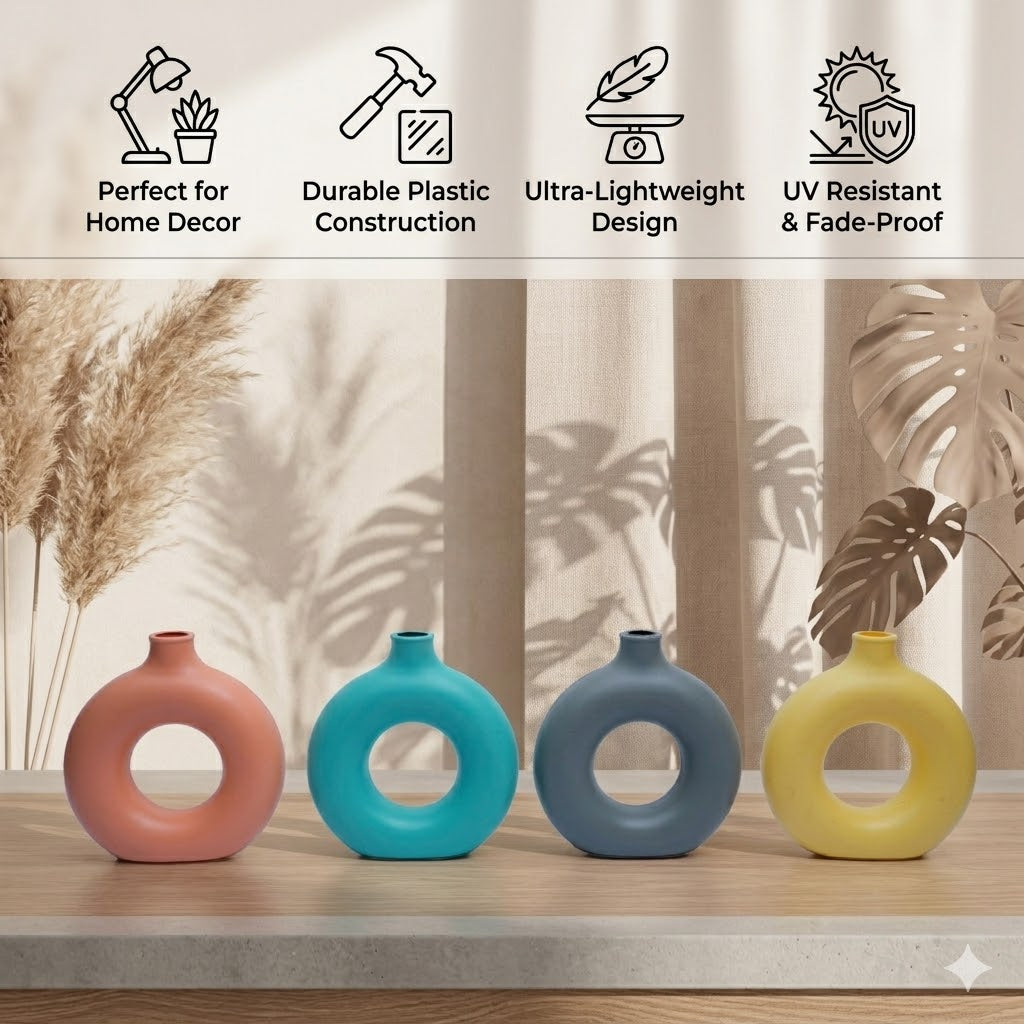Prestige Circle Pot 8" | Mix Fresh Colours | Set of 2 | Handcrafted Ceramic Donut Vase