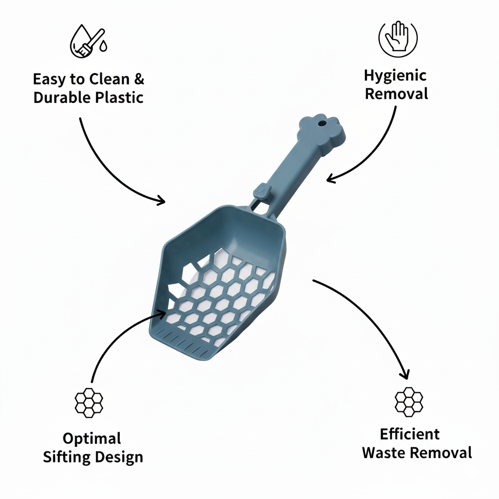 Premium Plastic Cat Litter Scoop with Honeycomb Filter & Ergonomic Paw Handle – Easy Sifting Poop Scooper for Cats & Kittens