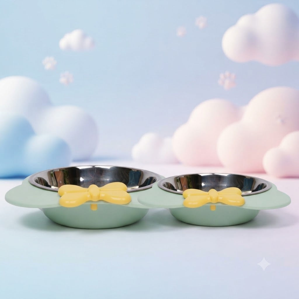 Stainless Steel Cat & Dog Bowl with Non-Slip Plastic Base – 6.5 Inch, Set of 2