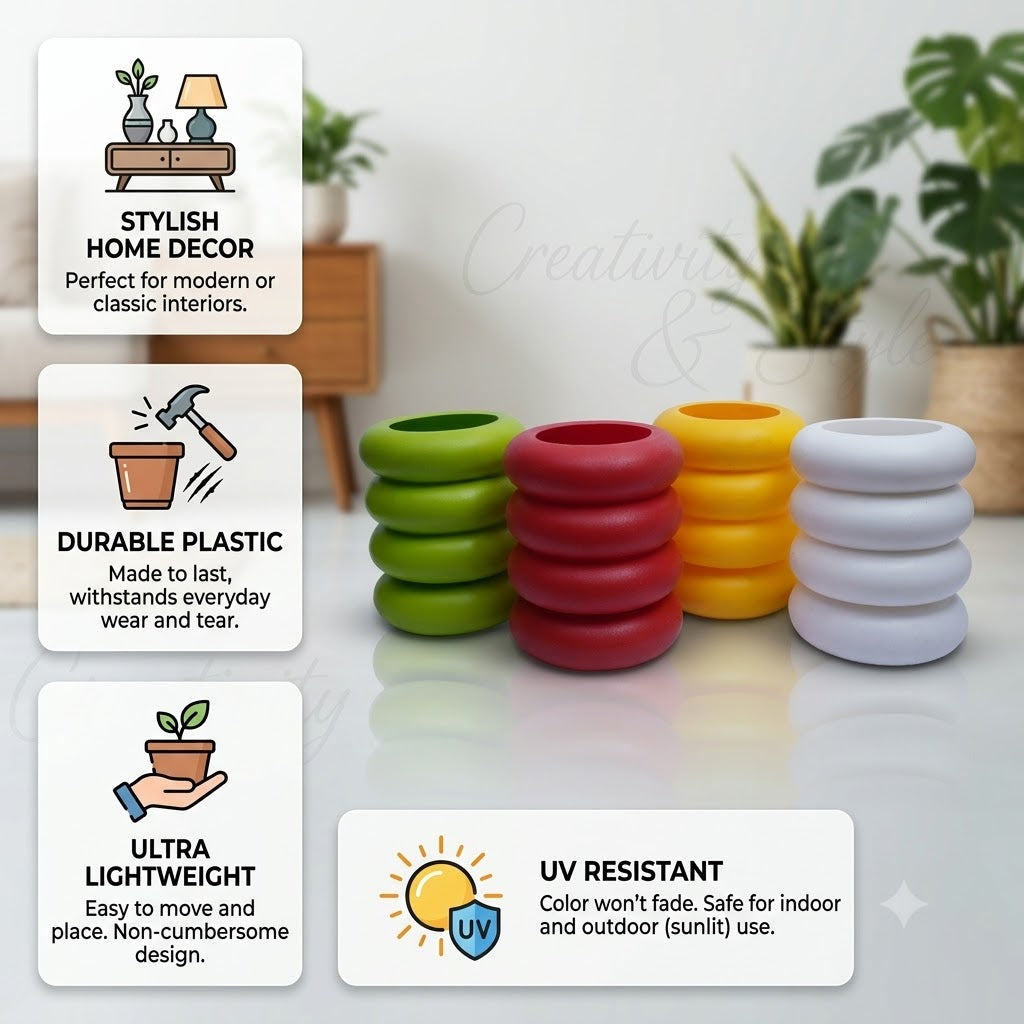 Modern Ring Pot Planters – Decorative Donut Design Set of 2 Mix Colors