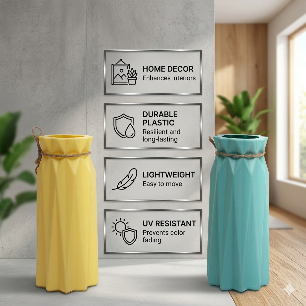 Doms Origami-Style Decorative Vase Pot 9.5" | Set of 2 | Home Décor Flower Vase