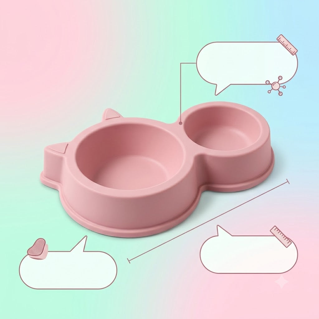 Cat & Dog Ear Double Bowl Plastic Pet Feeder – 11.5 Inch