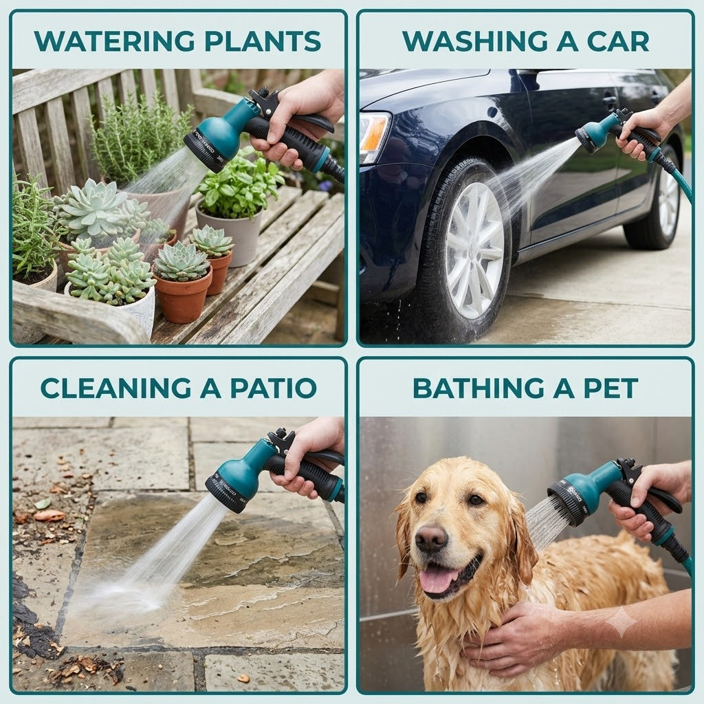 8-Pattern Garden Hose Spray Nozzle Gun – Heavy-Duty Water Sprayer