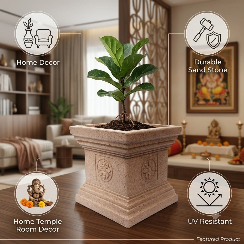 Elevate Your Home Sanctuary with the Majestic 19-Inch Jaguar Marble Tulsi Pot