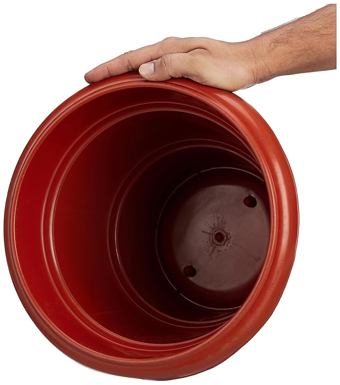Round Plastic Pots for Plants with Bottom Tray | Indoor & Outdoor Flower Pots for Home, Office, Table, Garden, Balcony Decoration | 12 Inch, Set of 10 | Brown