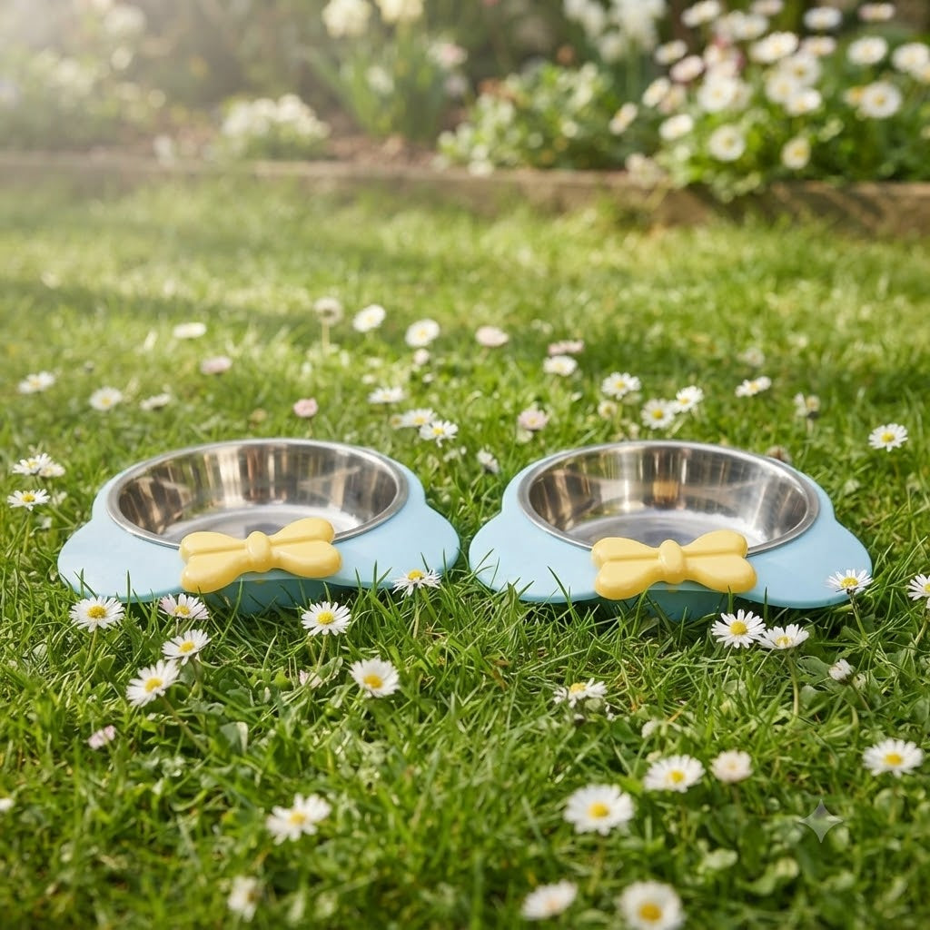Stainless Steel Cat & Dog Bowl with Non-Slip Plastic Base – 6.5 Inch, Set of 2