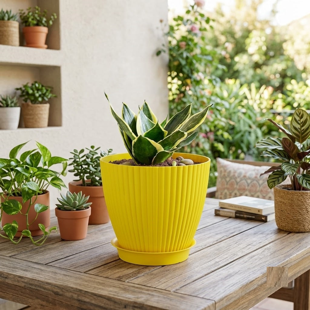 7 Inch (17.78 cm) Unique Design Round Shape Grand Planter Flower Pot Suitable for Indoor and Outdoor Use for Home/Office/Table/Garden/Balcony Decoration – Set of 5