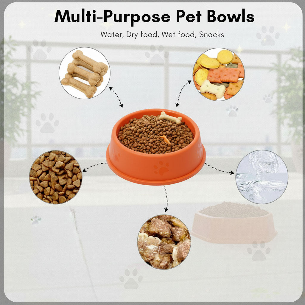 Plastic Dog & Cat  Bowl, 6-Inch Non-Slip Pet Feeding Bowl, Set of 3