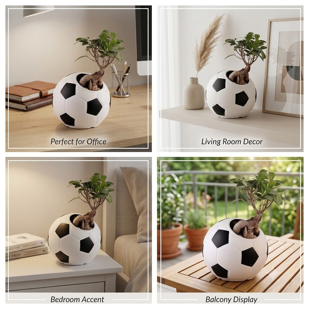 7.8 Inch Football Round Planter  UV Resistant, Lightweight White Pot (Indoor/Outdoor)