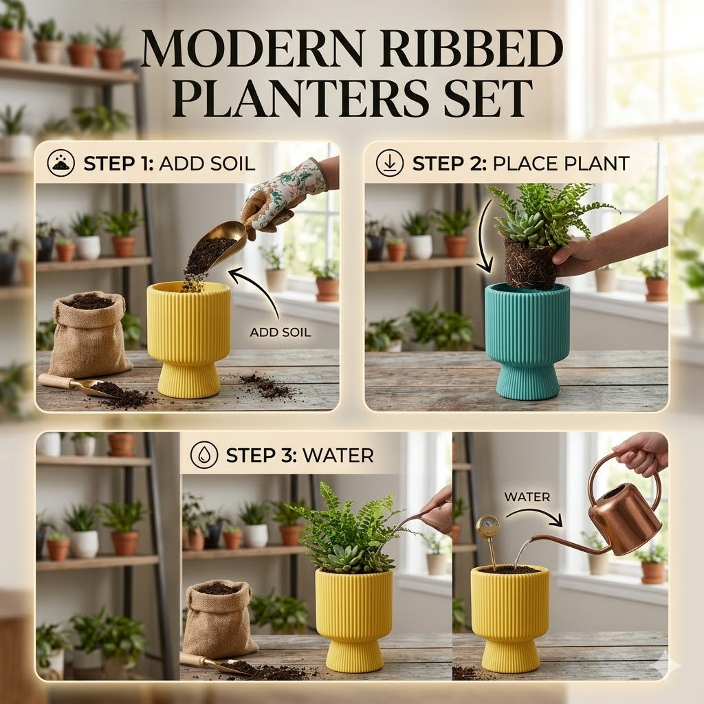 Spike Pot 6" — Fresh Mix Set of 2 | Ribbed Planter Duo in Yellow & Teal