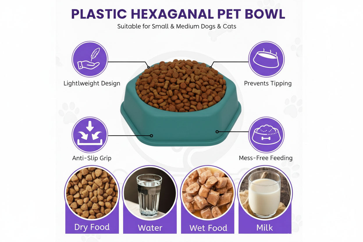 Round Plastic Pet Bowl, 5-Inch, Non-Slip Textured Base – Set of 3