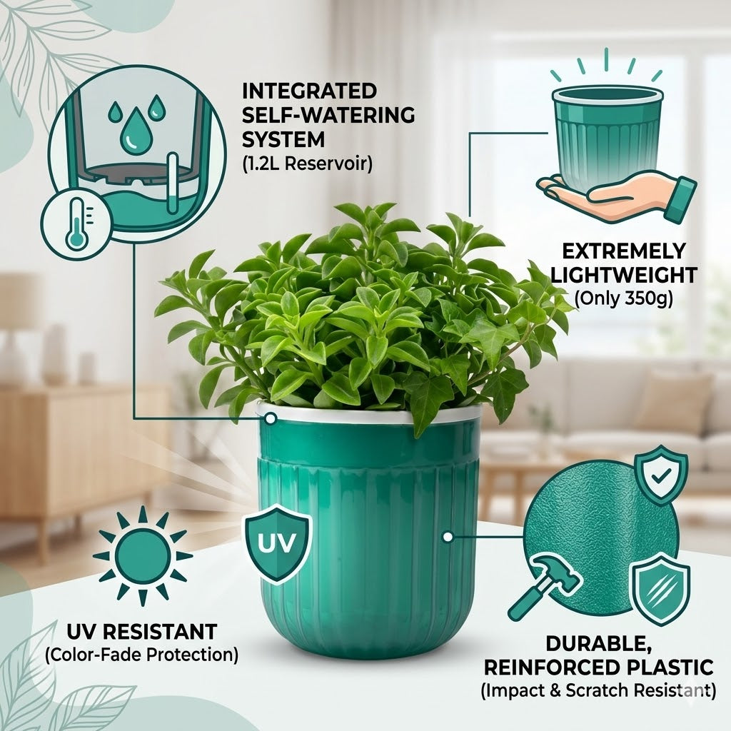 Seoul 6" Transparent Self-Watering Pots with White Inserts (Set of 2) – Modern Sleek Planters for Indoor Plants