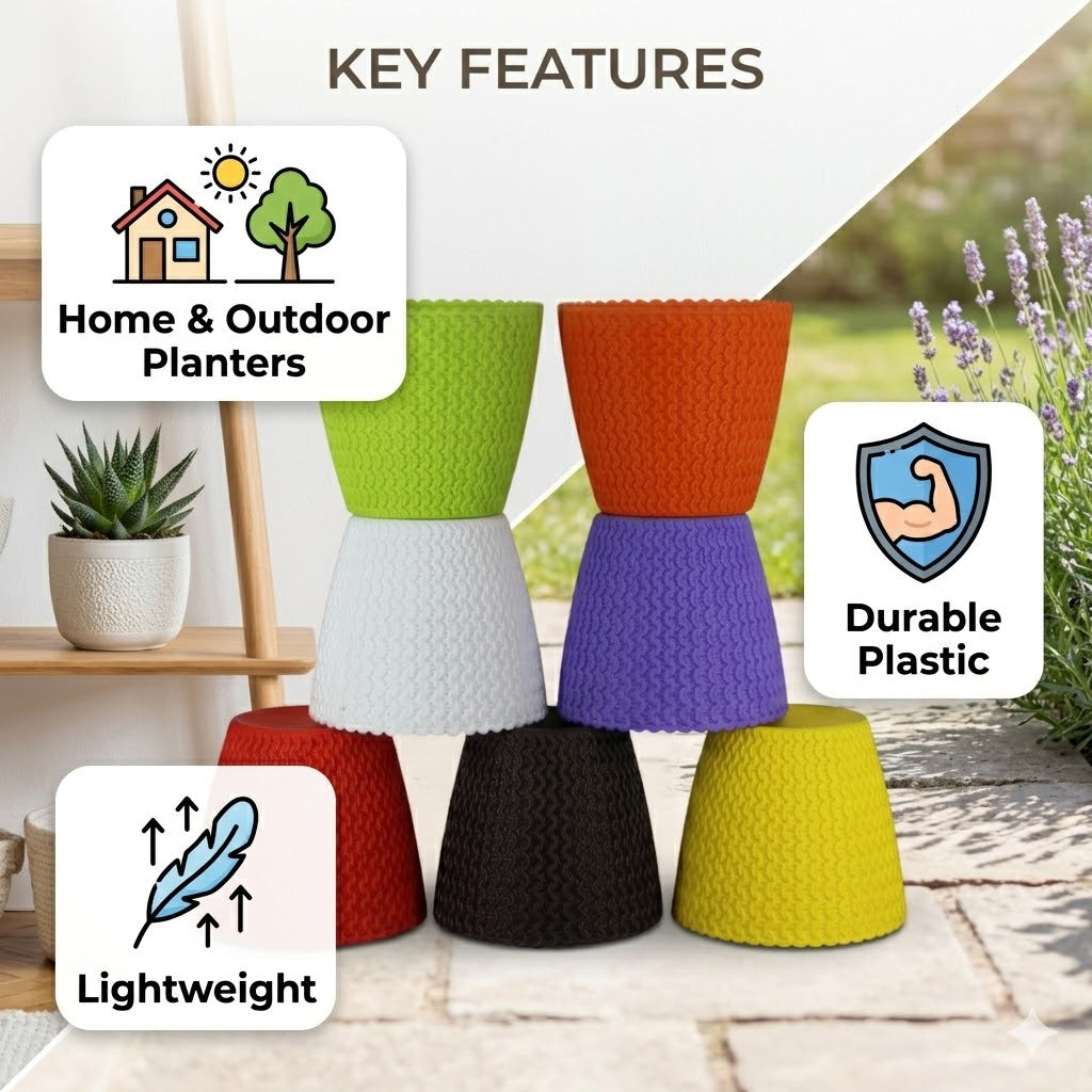 7 Inch Poppy Round Flower Pots  Set of 5