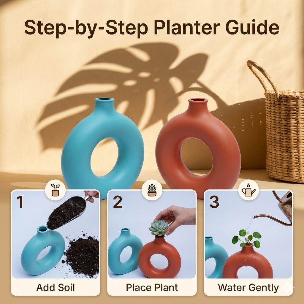 Prestige Circle Pot 8" | Mix Fresh Colours | Set of 2 | Handcrafted Ceramic Donut Vase