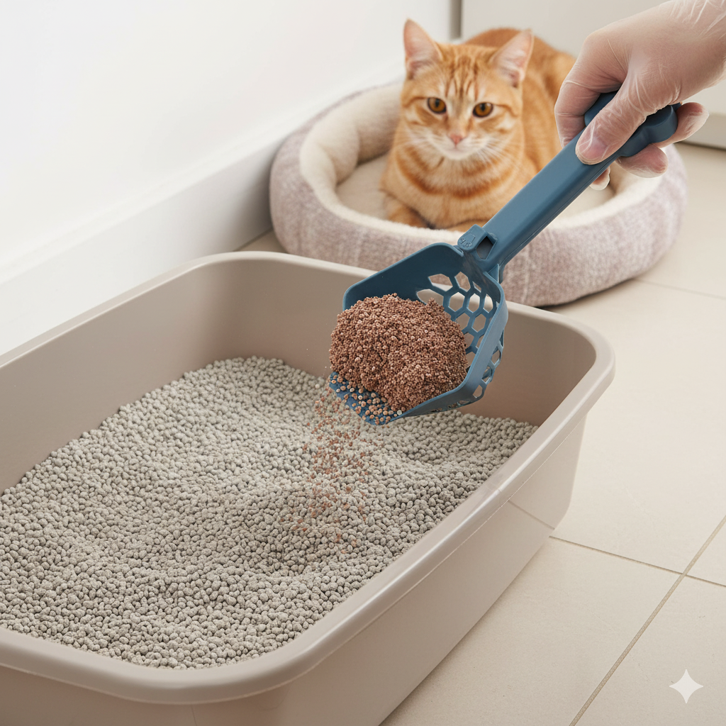 Premium Plastic Cat Litter Scoop with Honeycomb Filter & Ergonomic Paw Handle – Easy Sifting Poop Scooper for Cats & Kittens