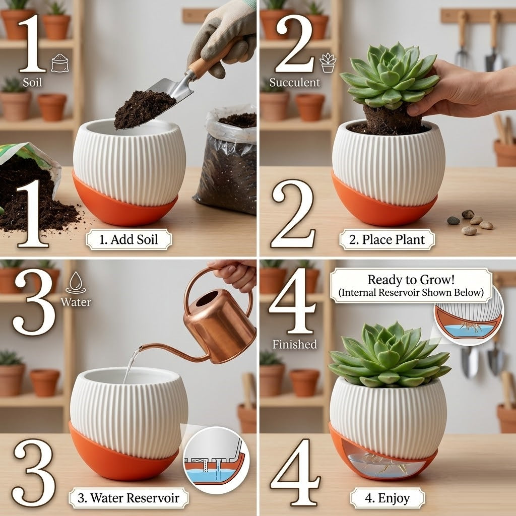 Melon 4.5" Peach Ceramic Pot with Moon Tray (Set of 2)