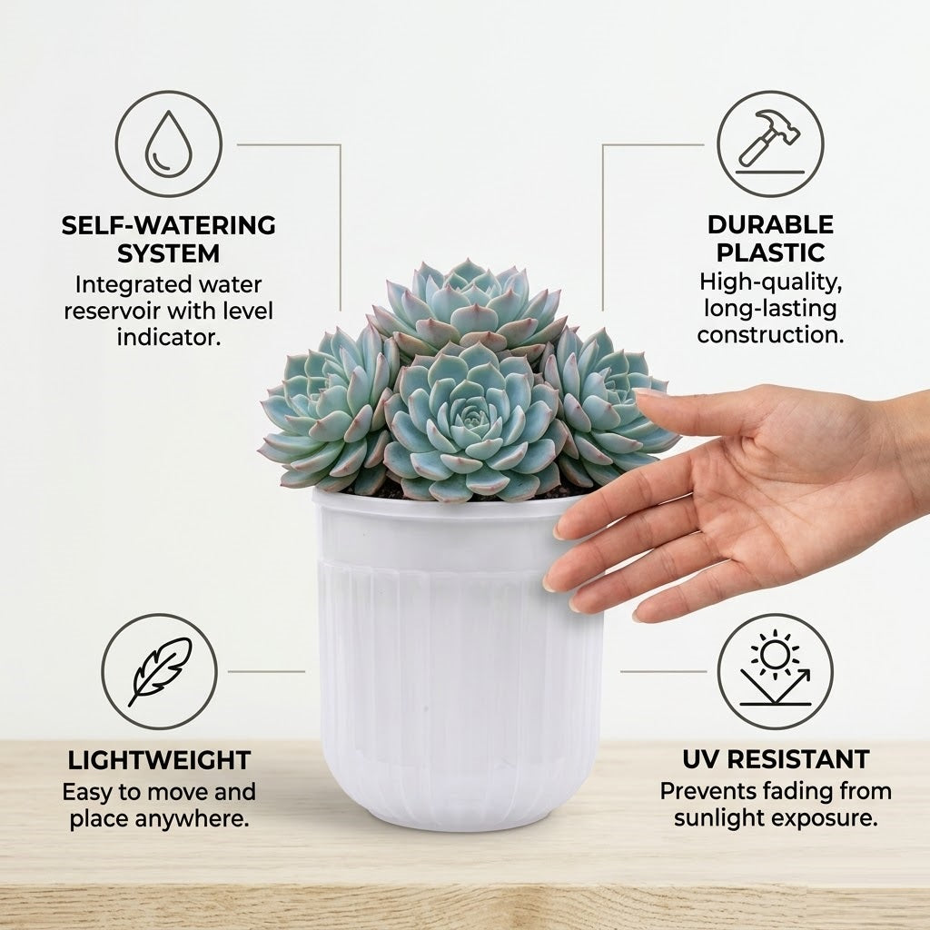 Seoul 6" Transparent Self-Watering Pots with White Inserts (Set of 2) – Modern Sleek Planters for Indoor Plants