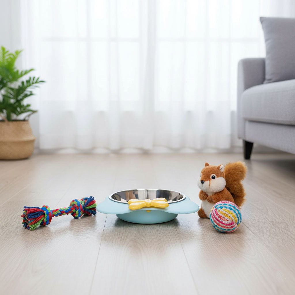 Stainless Steel Cat & Dog Bowl with Non-Slip Plastic Base – 6.5 Inch, Set of 2