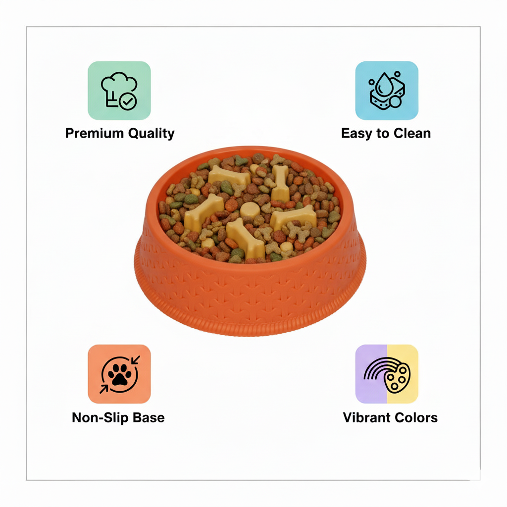 Round Plastic Cat & Dog Bowl, 5-Inch, Non-Slip Textured Base – Set of 3