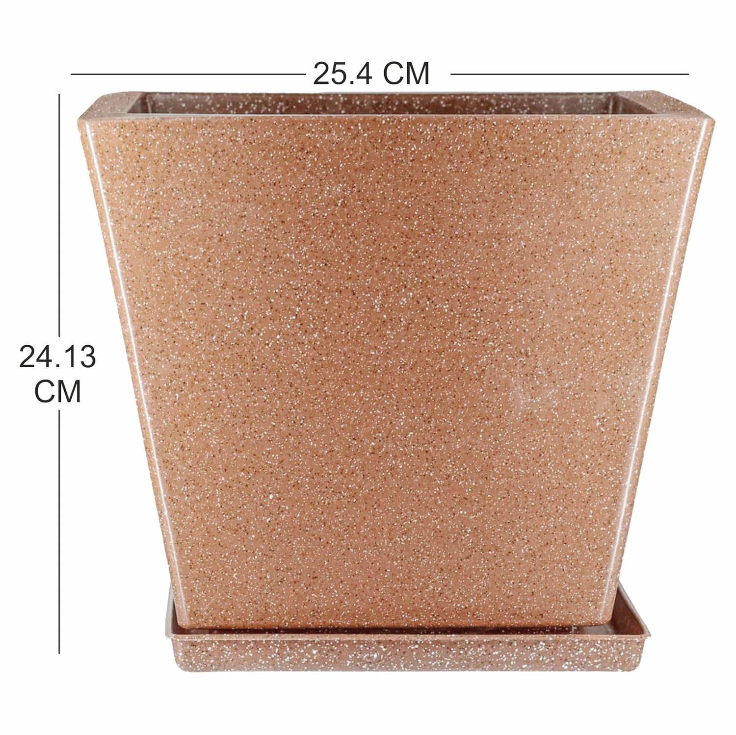 10 Inch Square Greece Marble Look Flower Pot with Tray